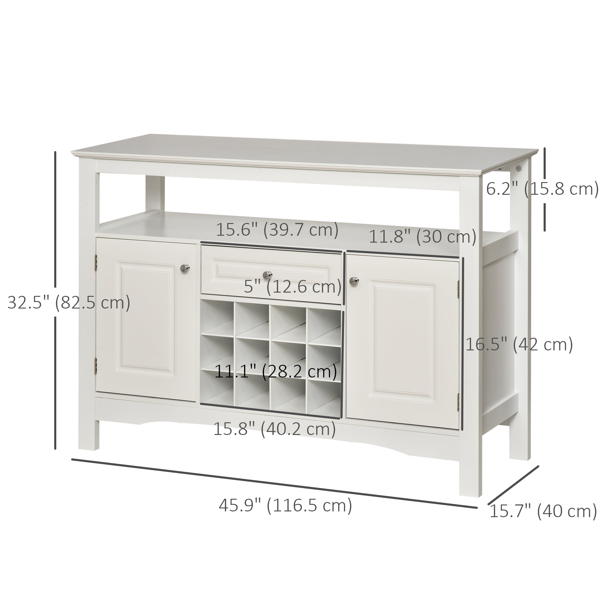 White Kitchen Buffet Cabinet 12-Bottle Wine Rack-DECOROLALA