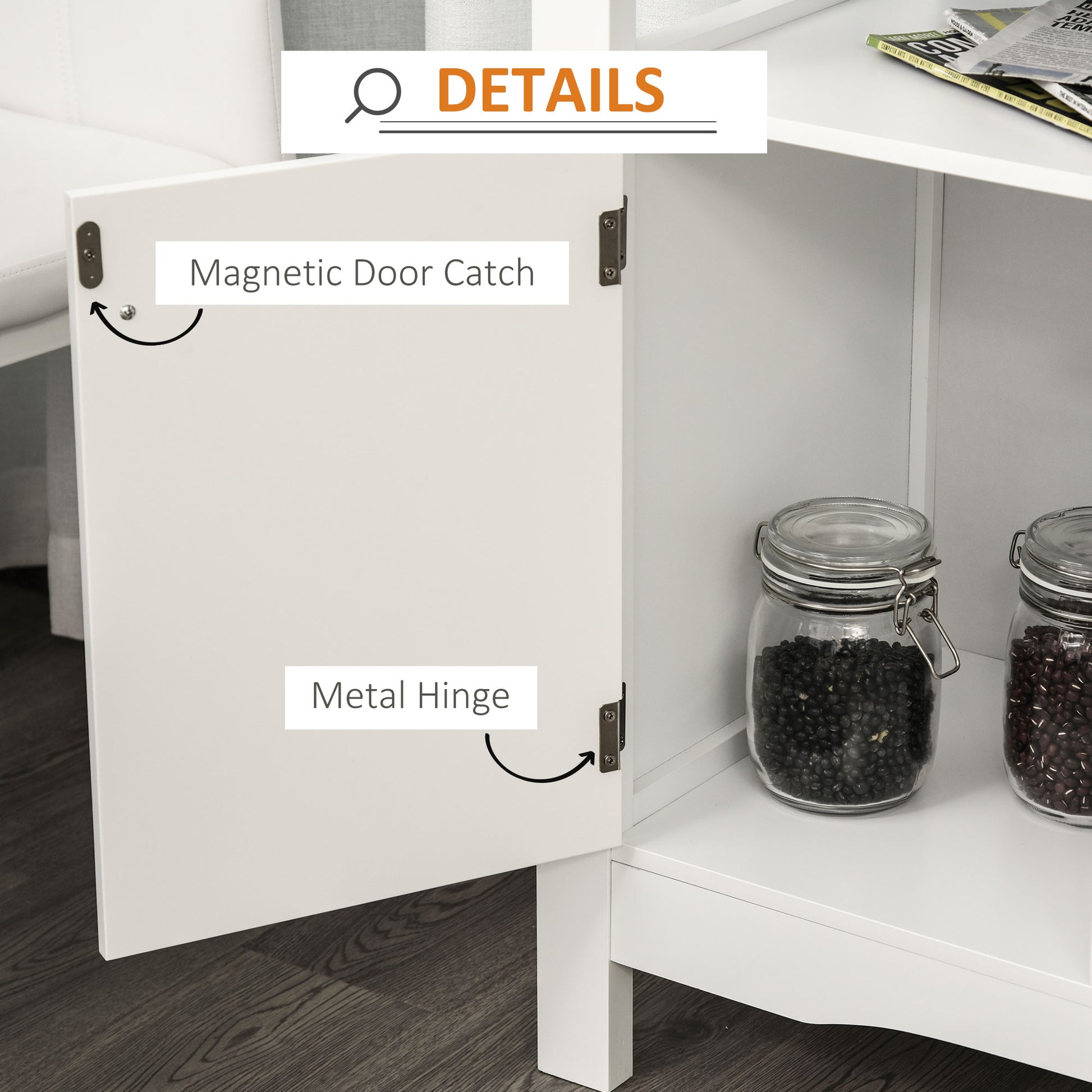 White Kitchen Buffet Cabinet 12-Bottle Wine Rack-DECOROLALA