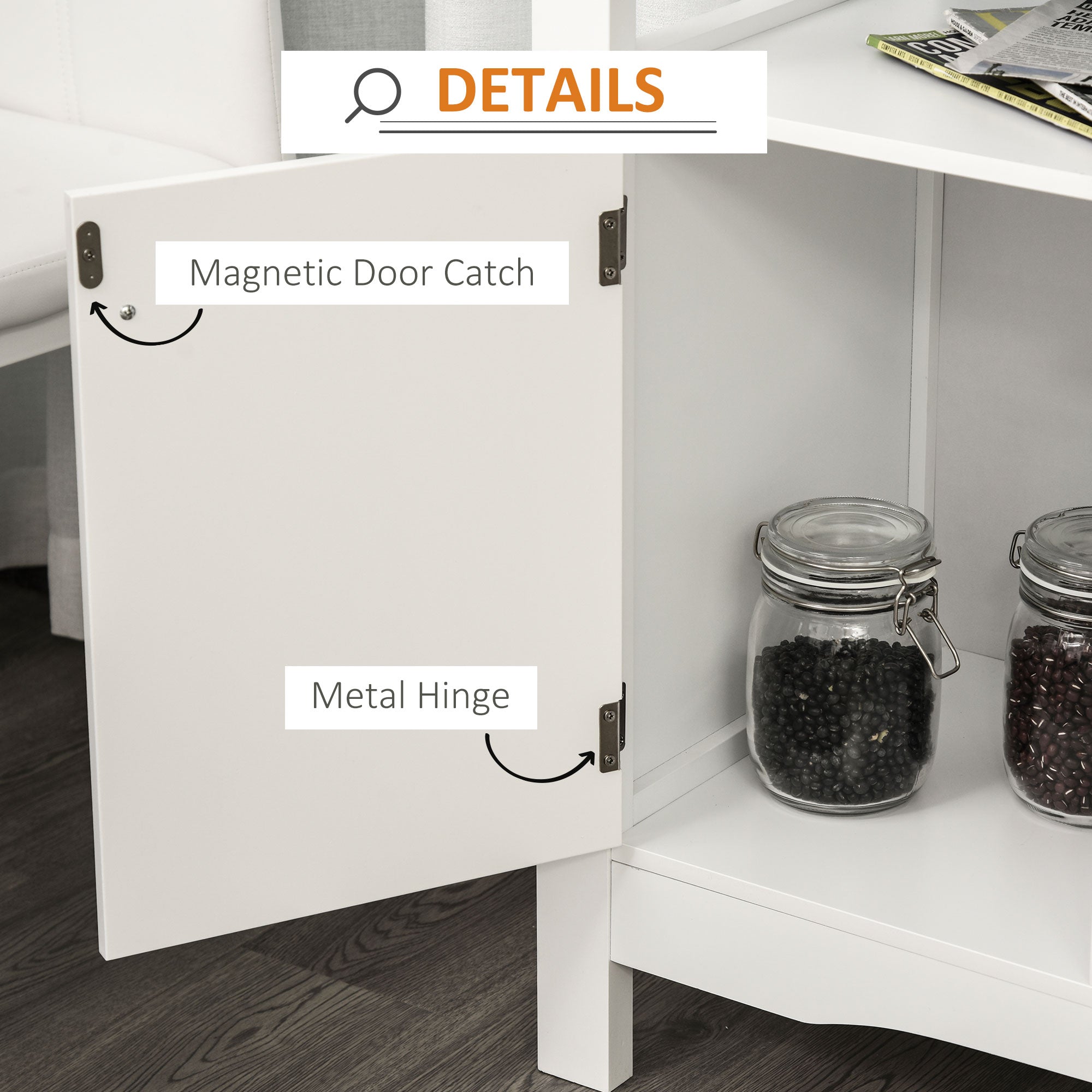 White Kitchen Buffet Cabinet 12-Bottle Wine Rack-DECOROLALA
