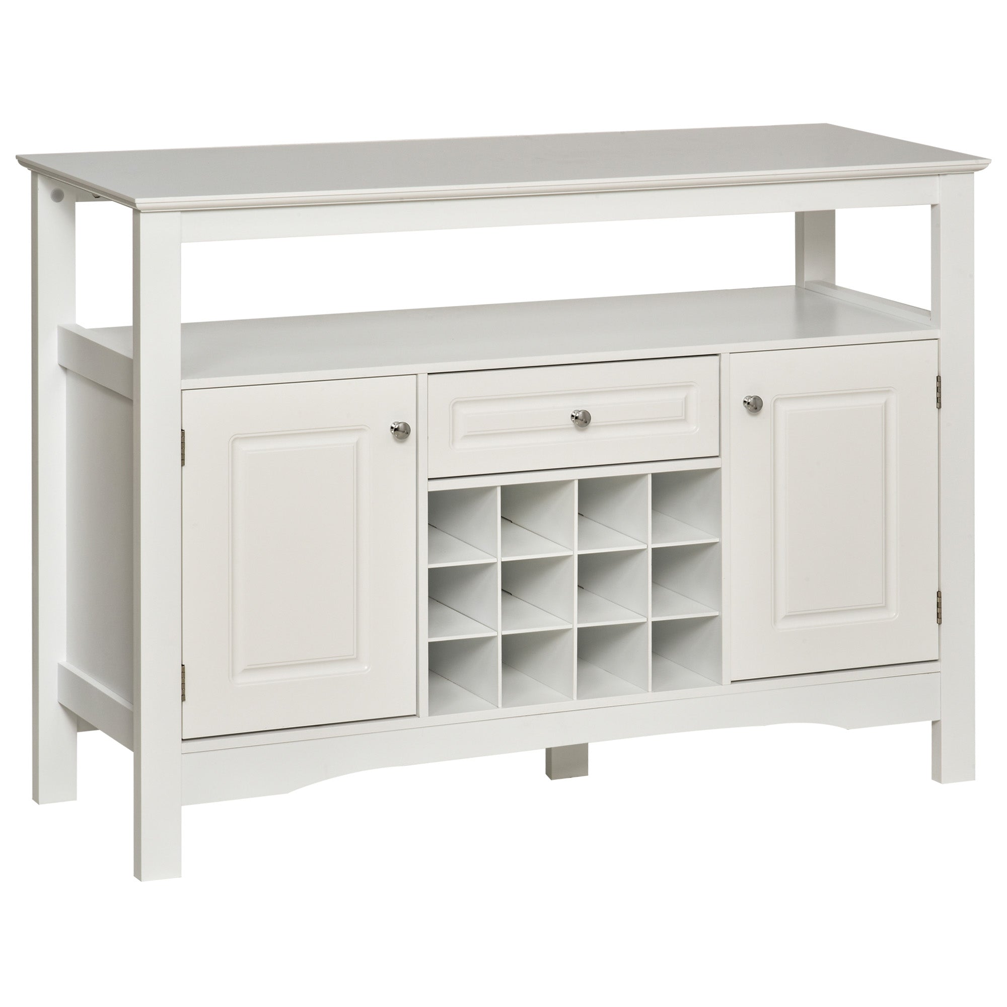 White Kitchen Buffet Cabinet 12-Bottle Wine Rack-DECOROLALA