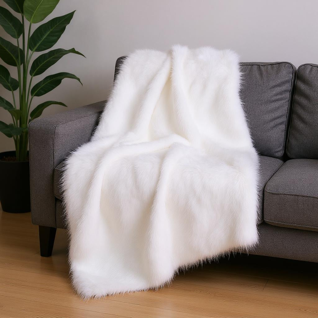 White Knitted Rabbit Solid Color Plush Reversable Throw-Throws & Blankets-DECOROLALA