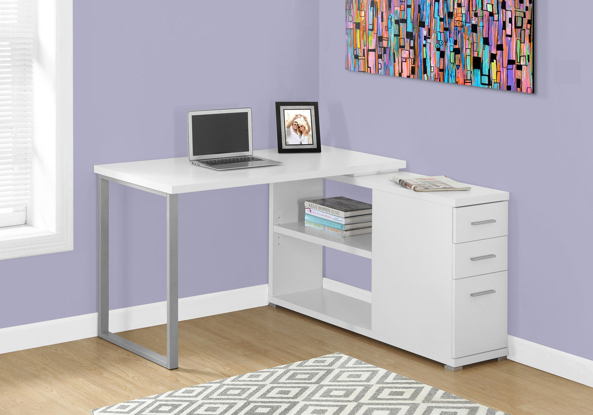 White L-Shape Corner Computer Desk with Storage-Bookcases-DECOROLALA