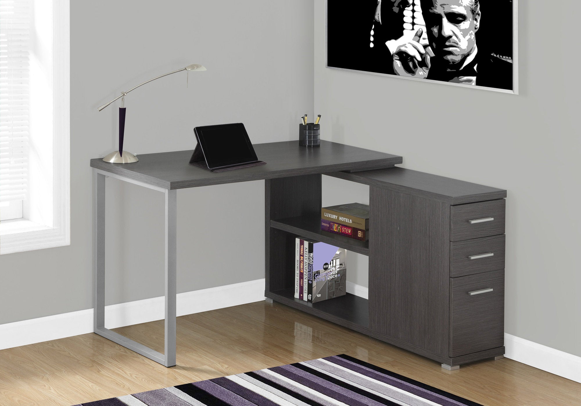 White L-Shape Corner Computer Desk with Storage-Bookshelf-DECOROLALA