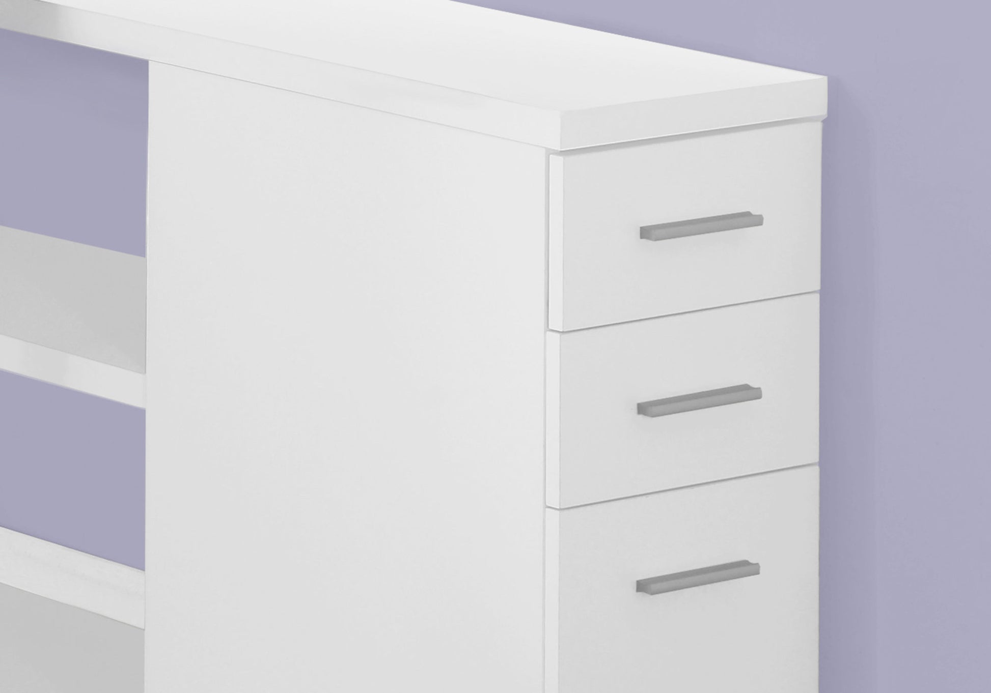 White L-Shape Corner Computer Desk with Storage-Bookshelf-DECOROLALA