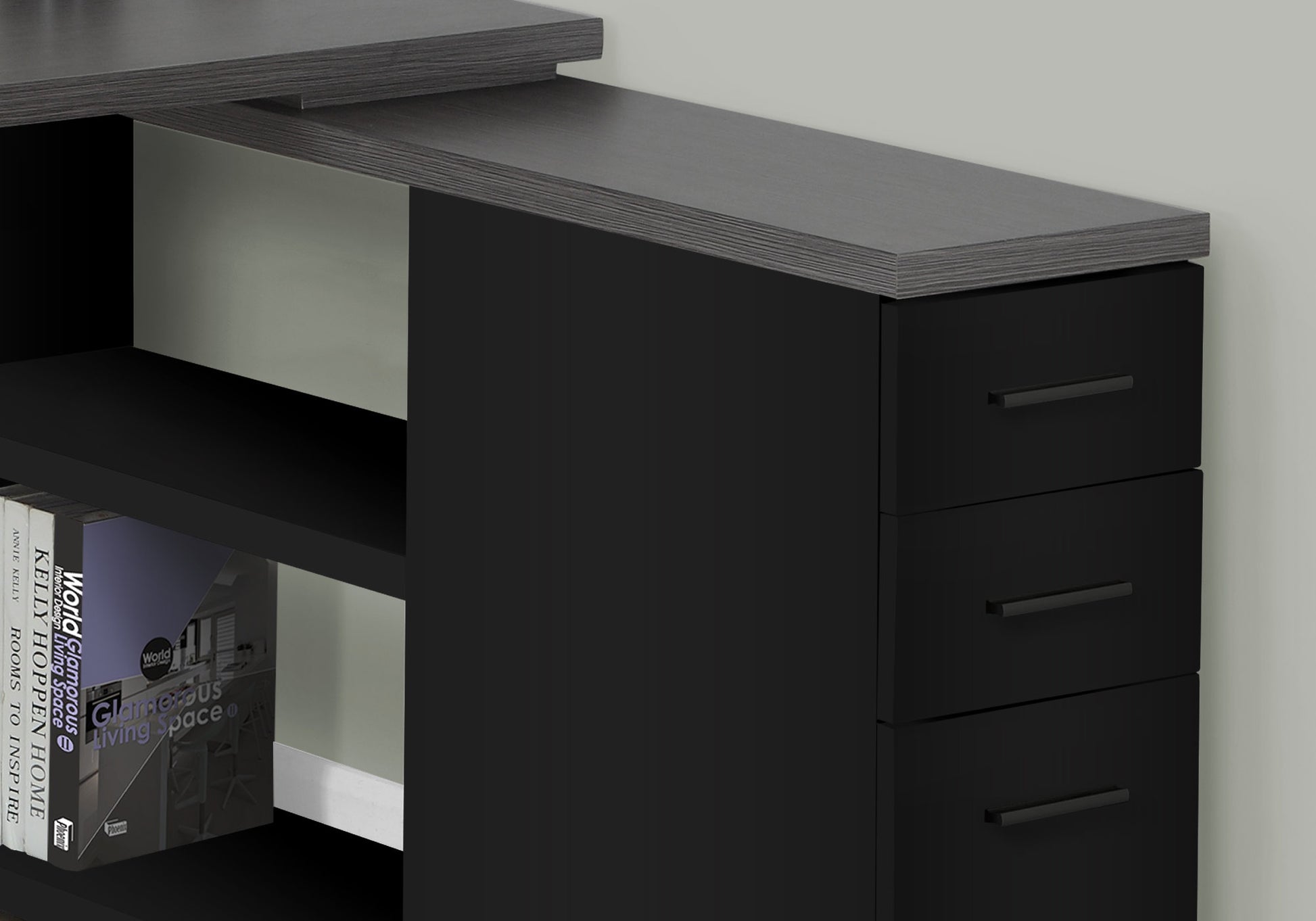 White L-Shape Corner Computer Desk with Storage-Bookshelf-DECOROLALA