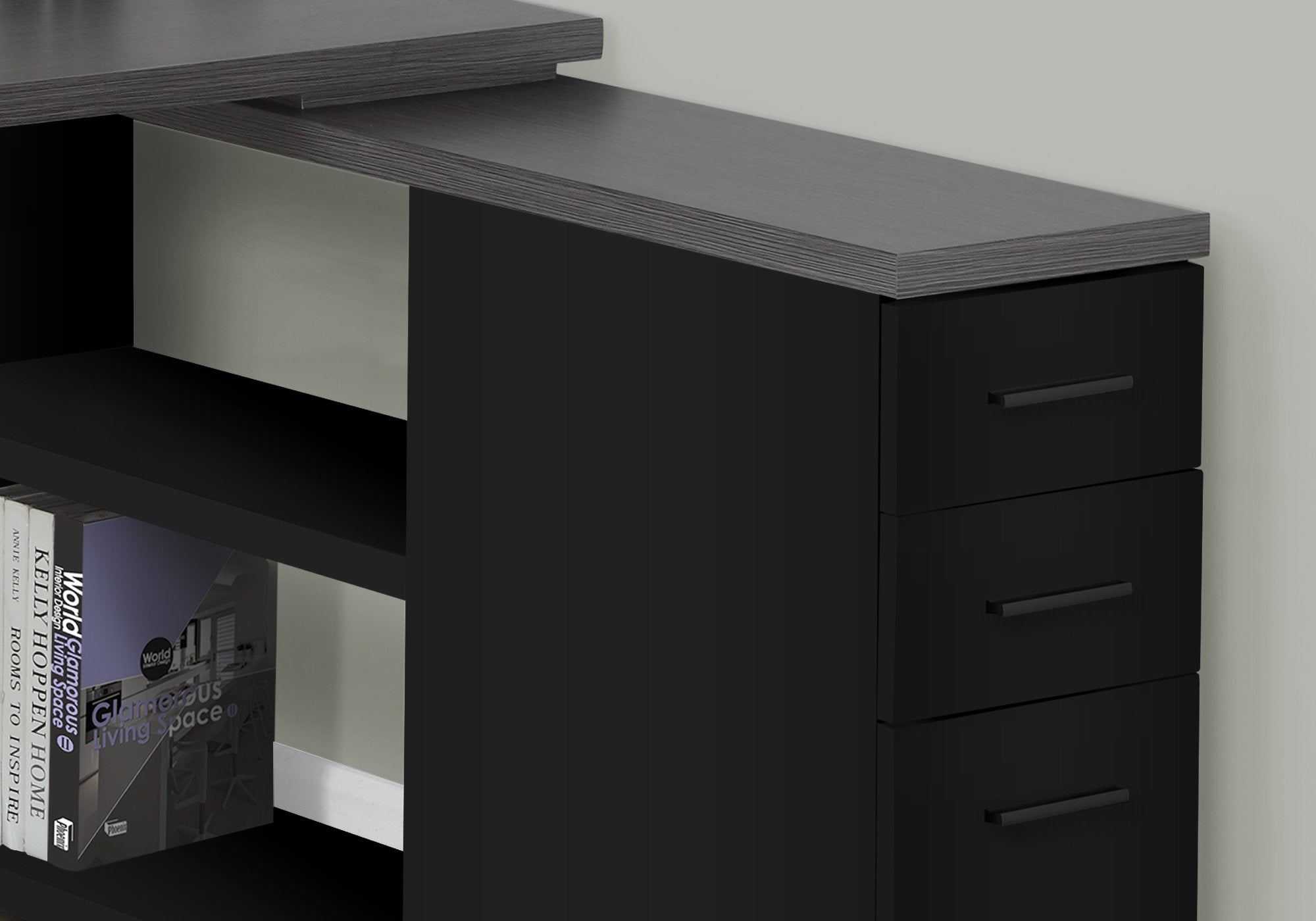 White L-Shape Corner Computer Desk with Storage-Bookshelf-DECOROLALA