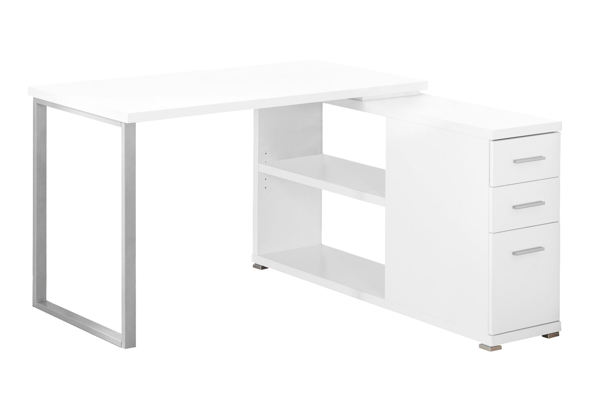 White L-Shape Corner Computer Desk with Storage-Bookshelf-DECOROLALA
