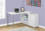 White L-Shape Corner Computer Desk with Storage-Bookshelf-DECOROLALA