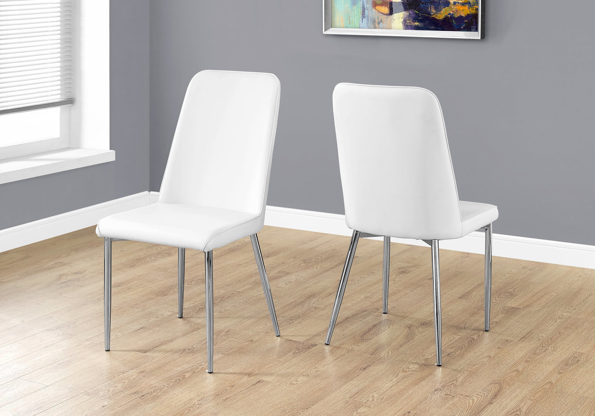 White Leather Dining Chair Set of 2 - Chrome Legs-Dining Set-DECOROLALA