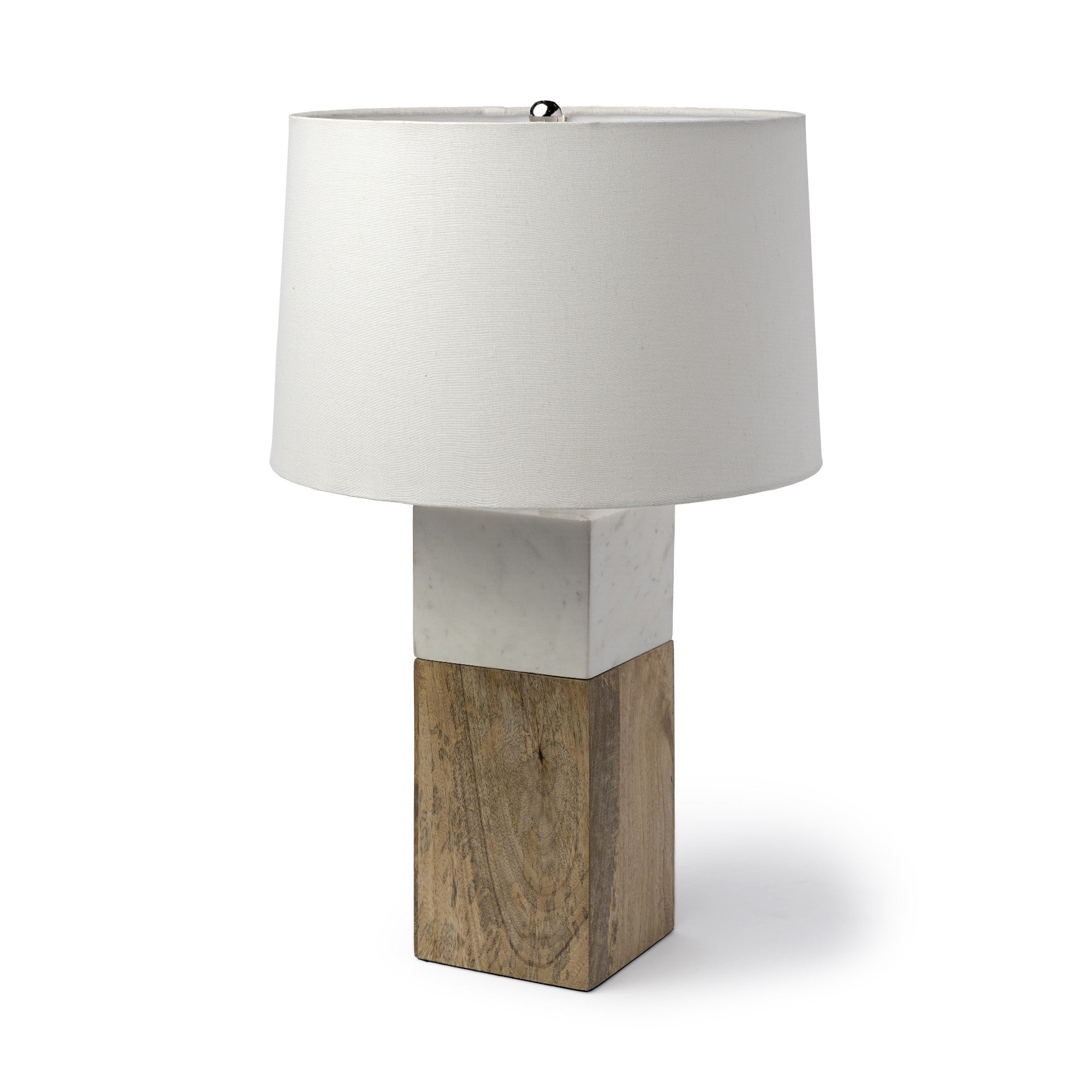 White Marble And Natural Wood Block Table Or Desk Lamp-Table Lamps-DECOROLALA