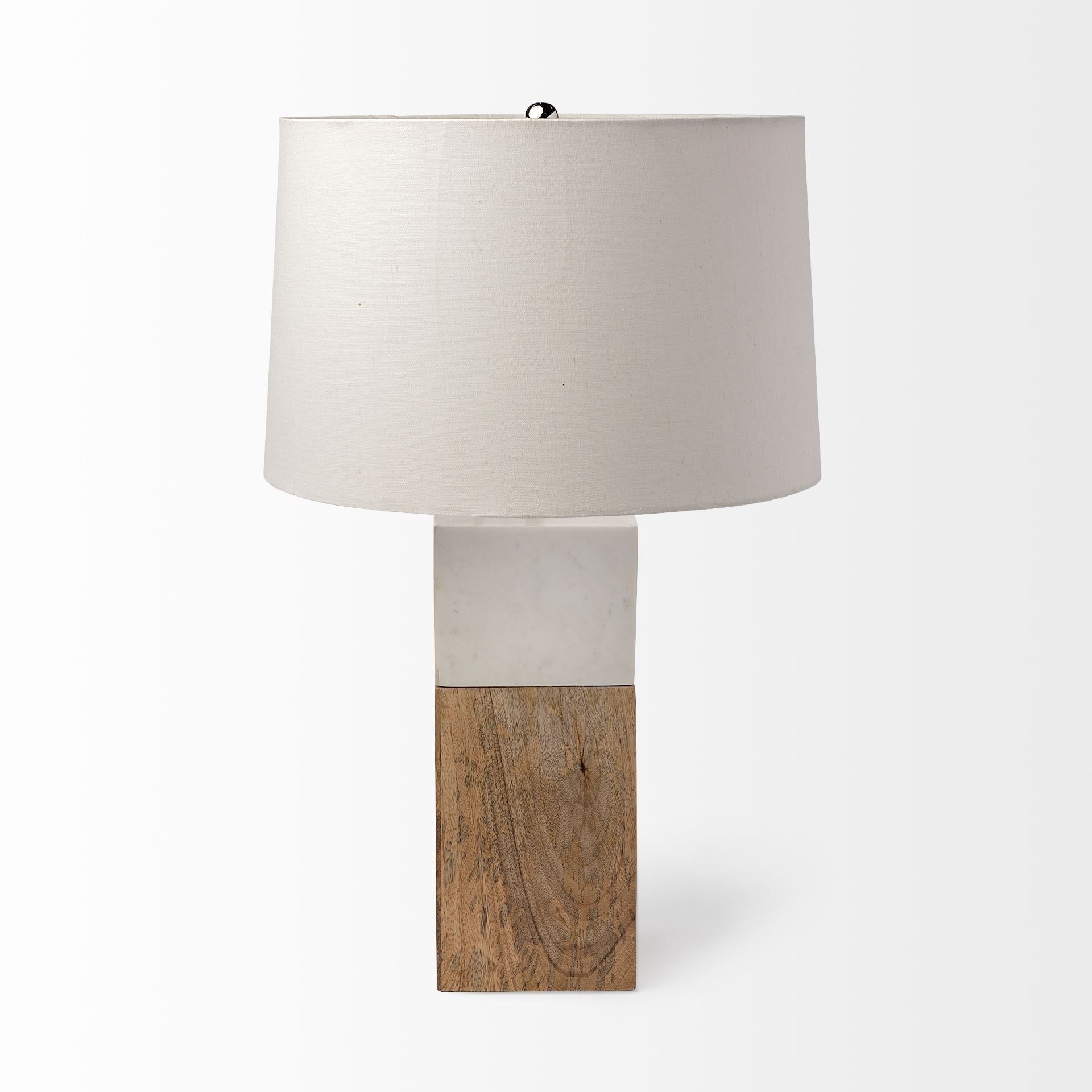 White Marble And Natural Wood Block Table Or Desk Lamp-Table Lamps-DECOROLALA