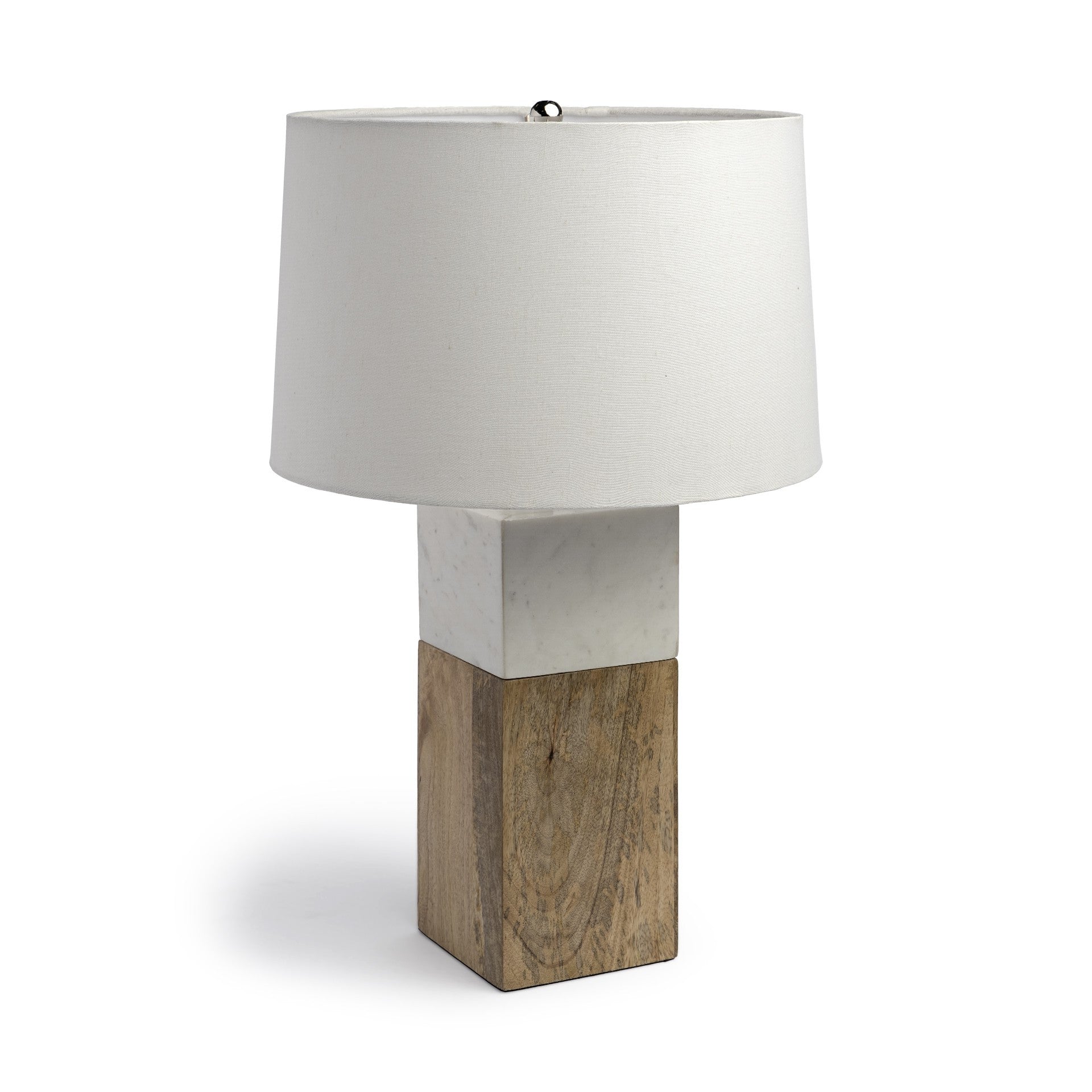 White Marble And Natural Wood Block Table Or Desk Lamp-Table Lamps-DECOROLALA