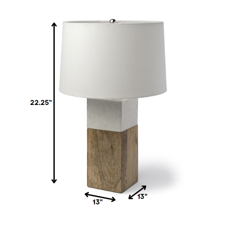 White Marble And Natural Wood Block Table Or Desk Lamp-Table Lamps-DECOROLALA