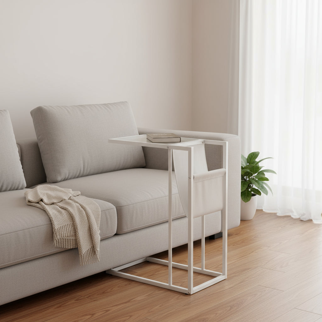 White Modern Metal And Glass Tv Table-Tray Tables-DECOROLALA