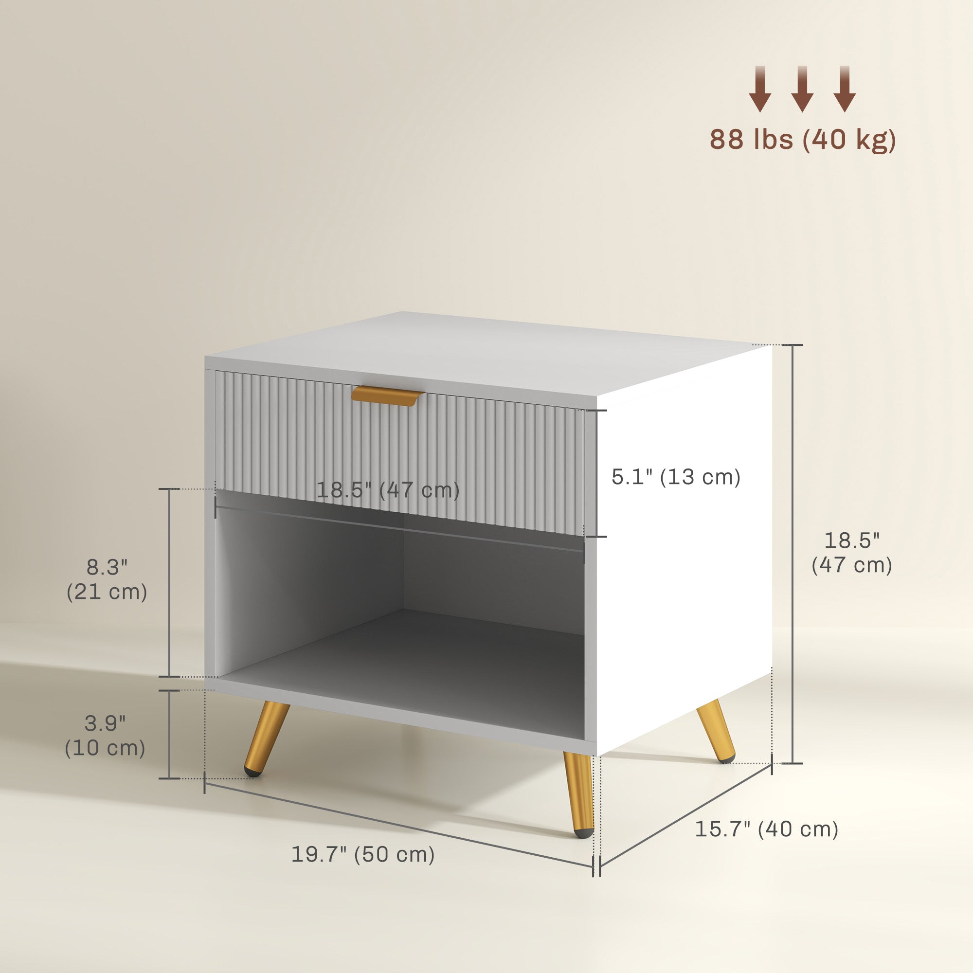 White Nightstand with Fluted Panel and Drawer - 19.7" W-Home Furnishings > Bedroom Furniture > Bedside Tables-DECOROLALA
