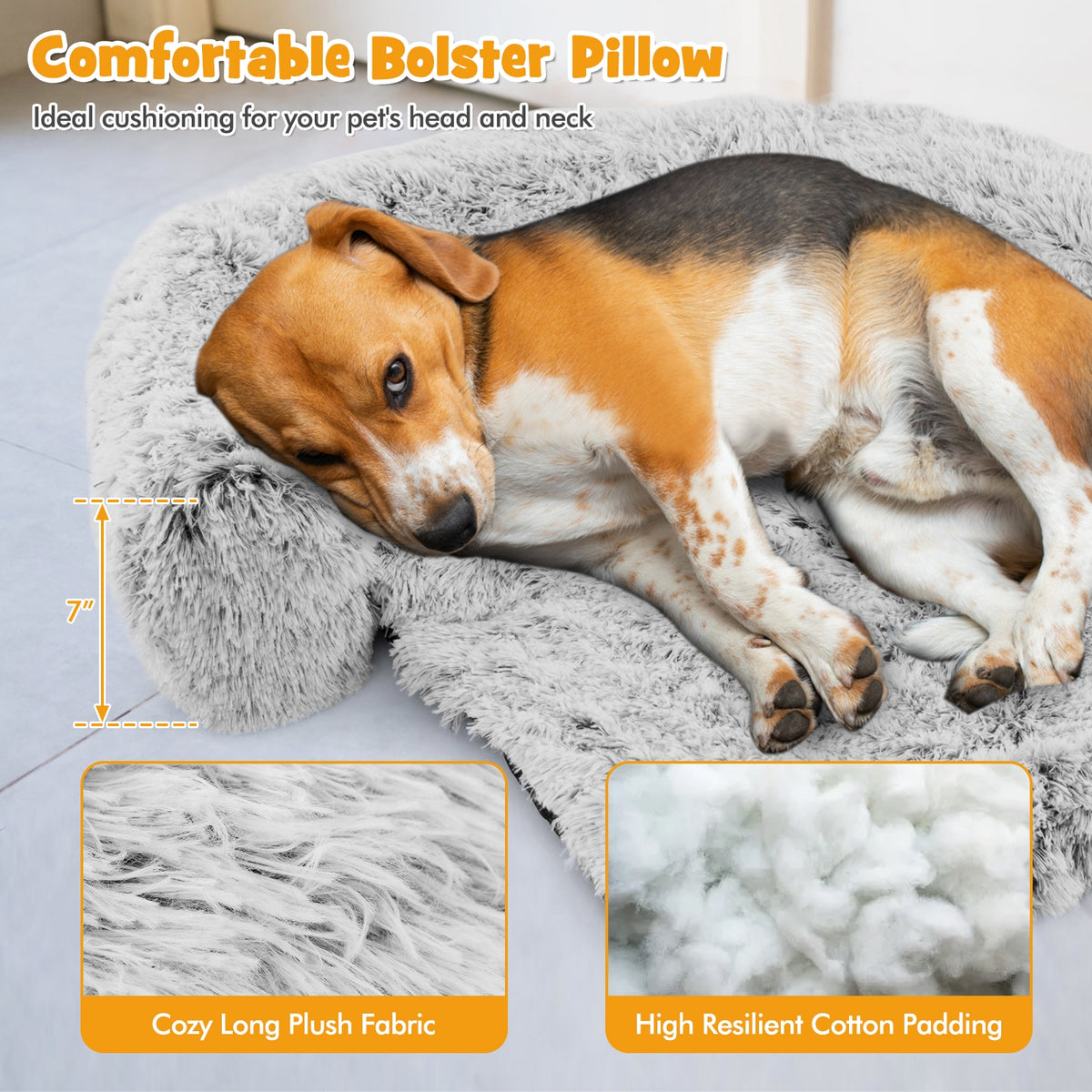 White Plush Calming Dog Couch Bed with Anti-Slip Bottom-M-Dog Supplies-DECOROLALA
