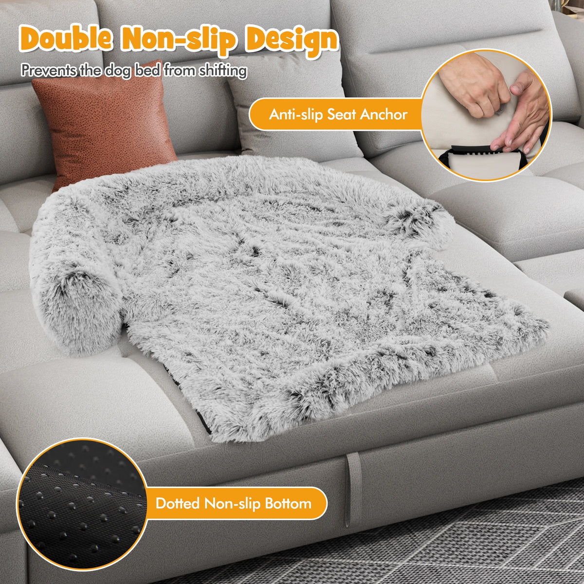 White Plush Calming Dog Couch Bed with Anti-Slip Bottom-M-Dog Supplies-DECOROLALA