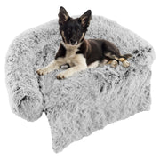 White Plush Calming Dog Couch Bed with Anti-Slip Bottom-M-Dog Supplies-DECOROLALA
