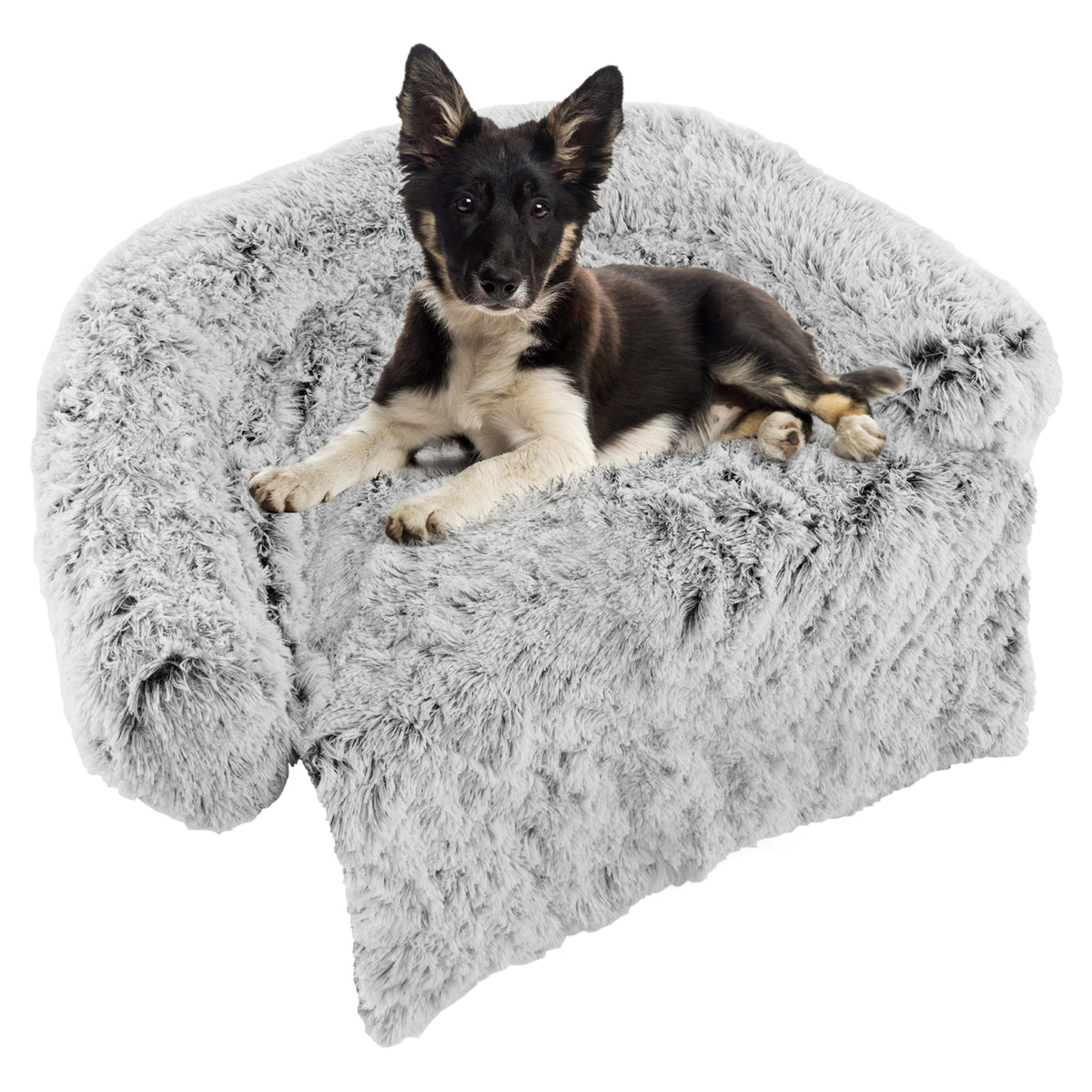 White Plush Calming Dog Couch Bed with Anti-Slip Bottom-M-Dog Supplies-DECOROLALA