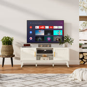 White Rattan TV Stand Modern 59" Media Console Cabinet-Entertainment Centers & TV Stands-DECOROLALA