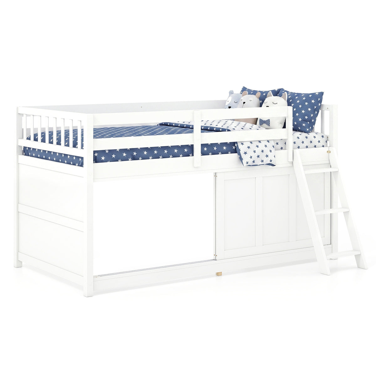 White Twin Loft Bed with Sliding Door and Storage-Bunk Bed Frame-DECOROLALA