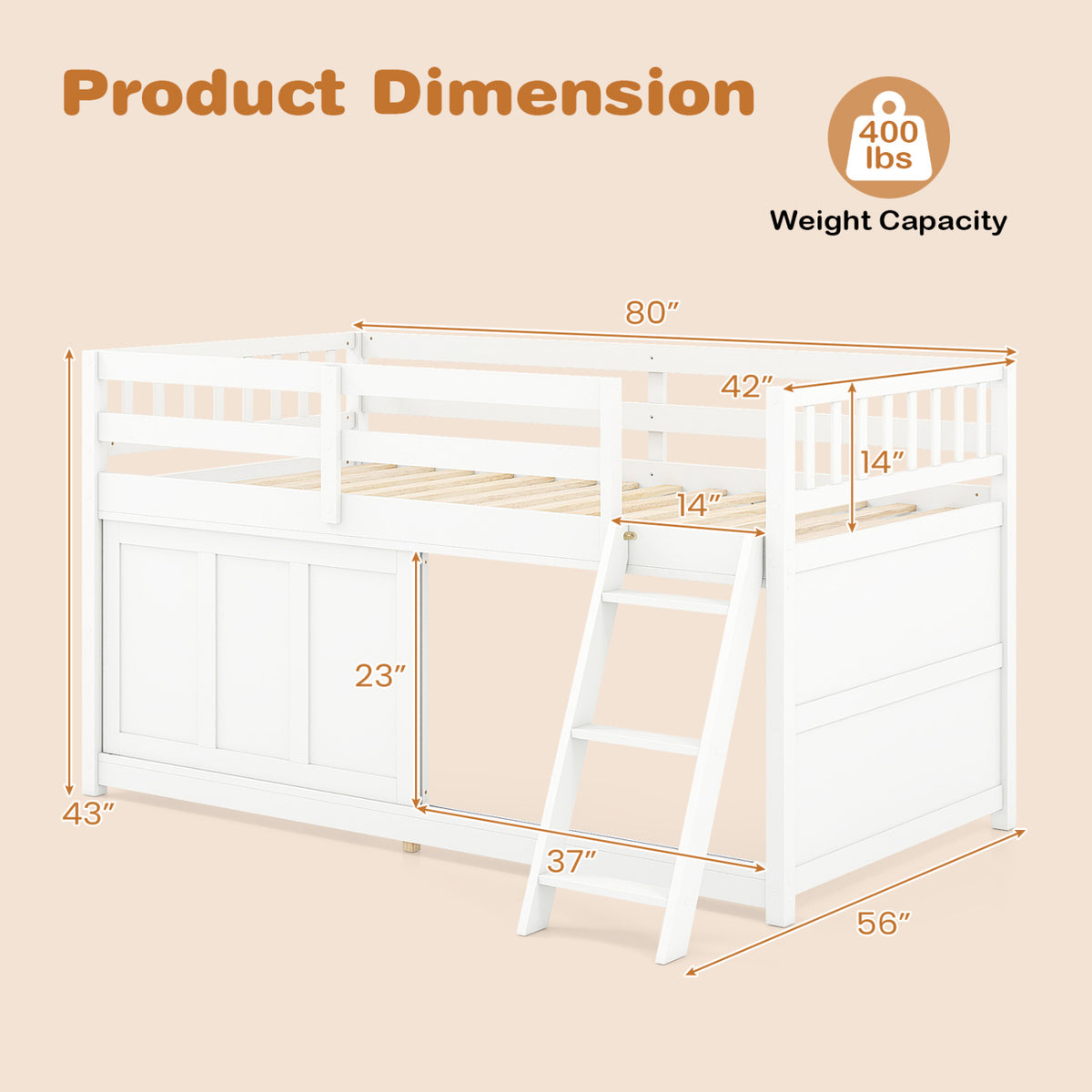 White Twin Loft Bed with Sliding Door and Storage-Bunk Bed Frame-DECOROLALA