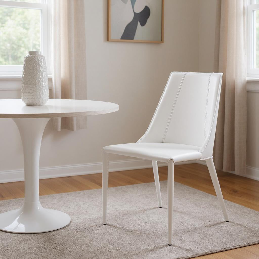 White Upholstered Leather Dining Side Chair-Dining Chairs-DECOROLALA