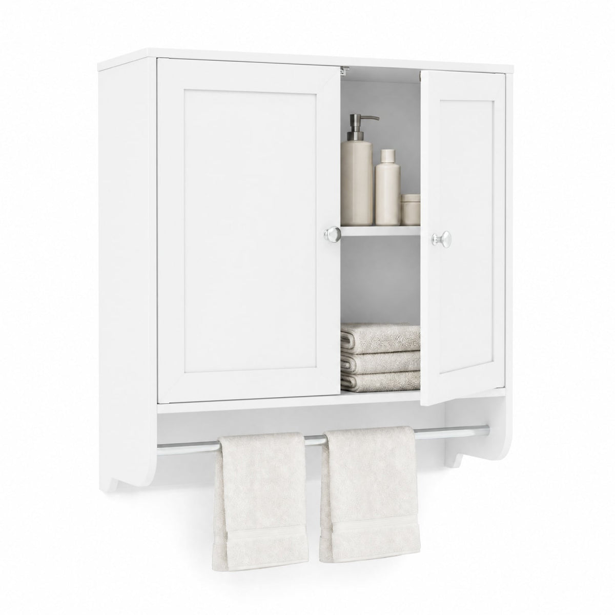 White Wall Mounted Bathroom Medicine Cabinet with Towel Bar-Wall Cabinets-DECOROLALA