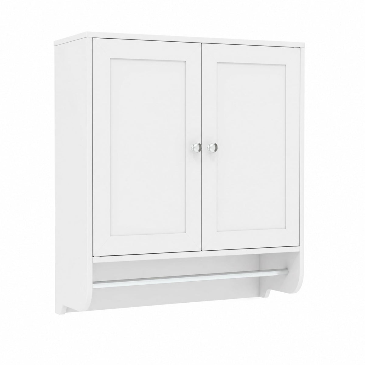 White Wall Mounted Bathroom Medicine Cabinet with Towel Bar-Wall Cabinets-DECOROLALA