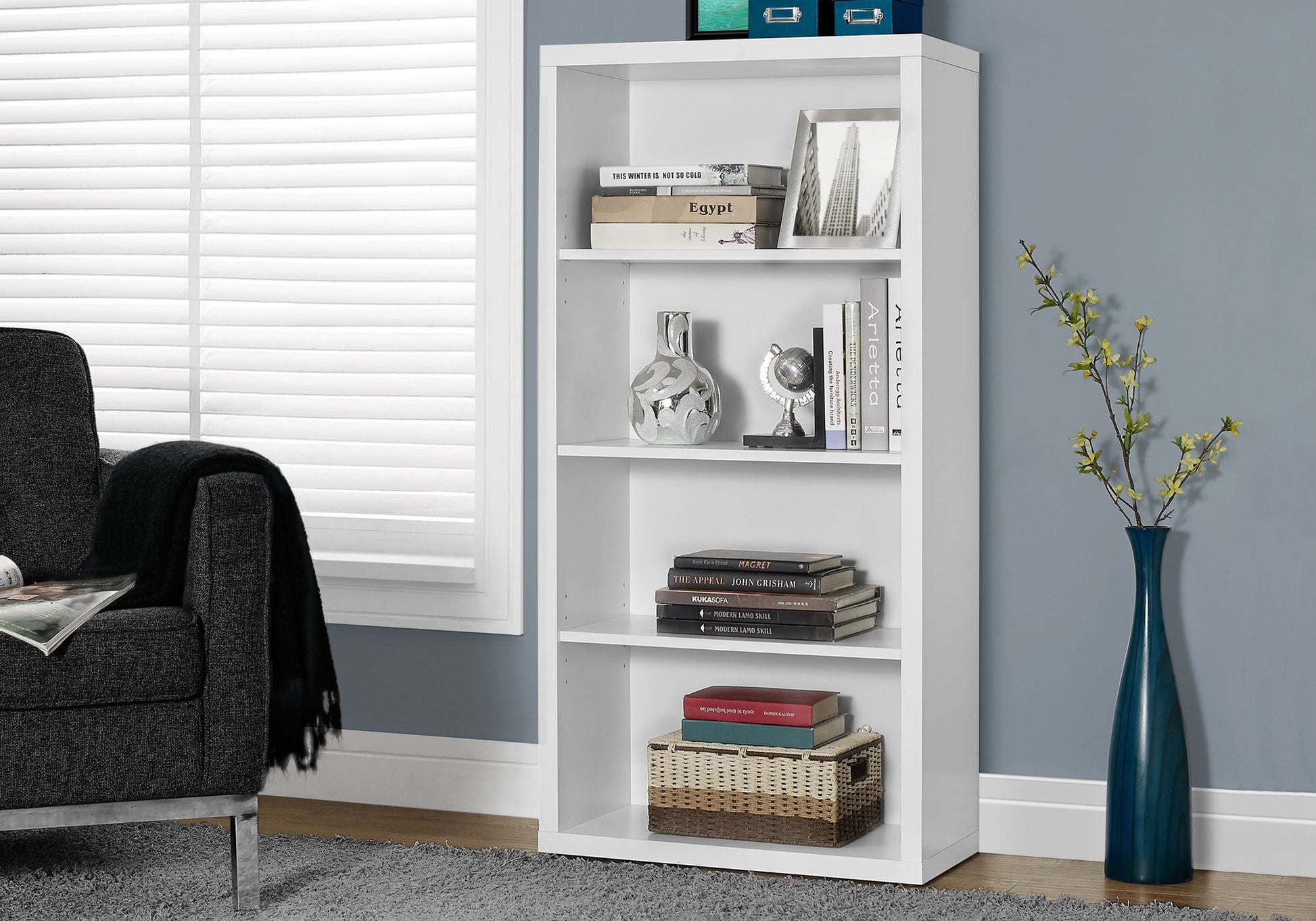 White Wood Adjustable Four Tier Bookcase-Bookcases-DECOROLALA