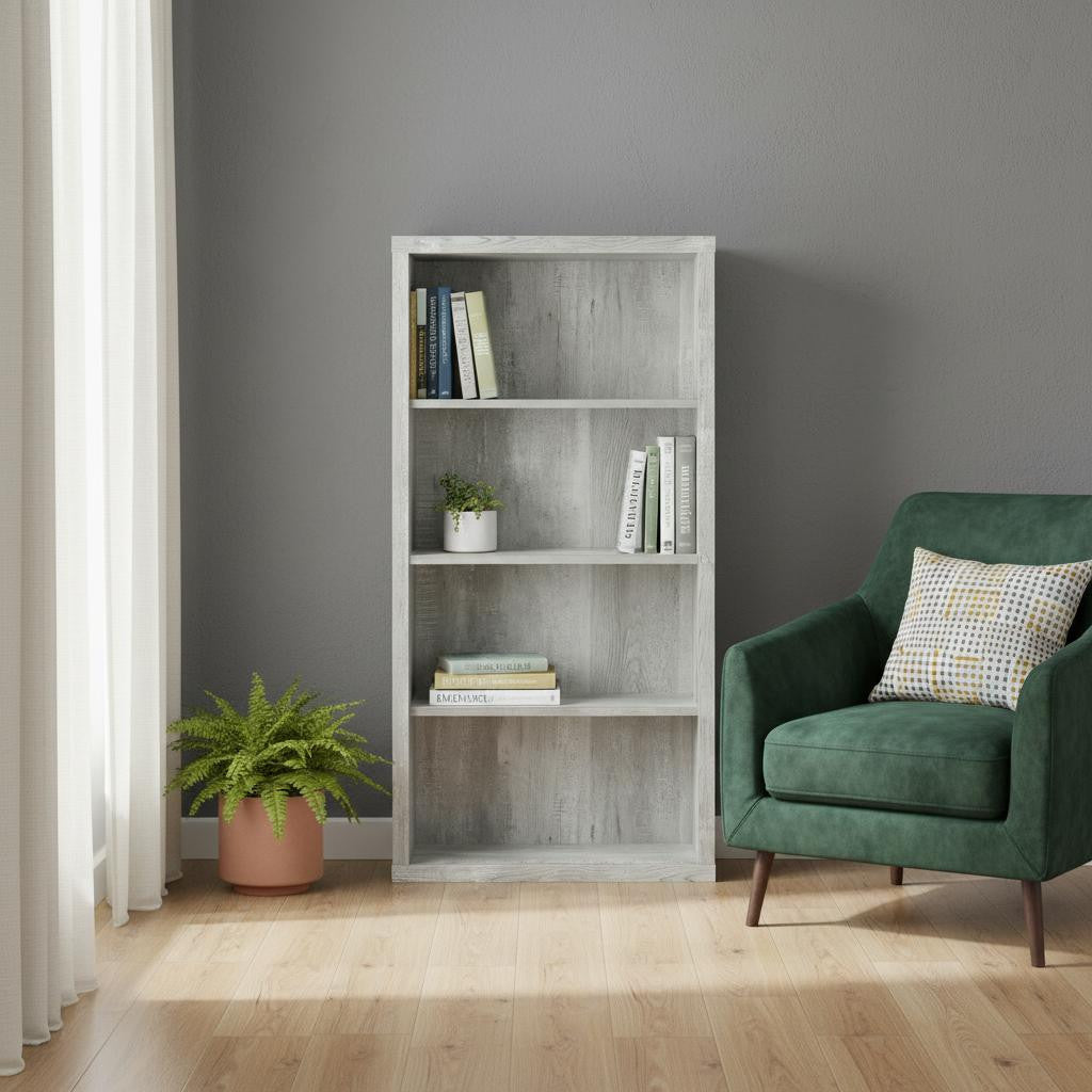 White Wood Adjustable Four Tier Bookcase-Bookcases-DECOROLALA