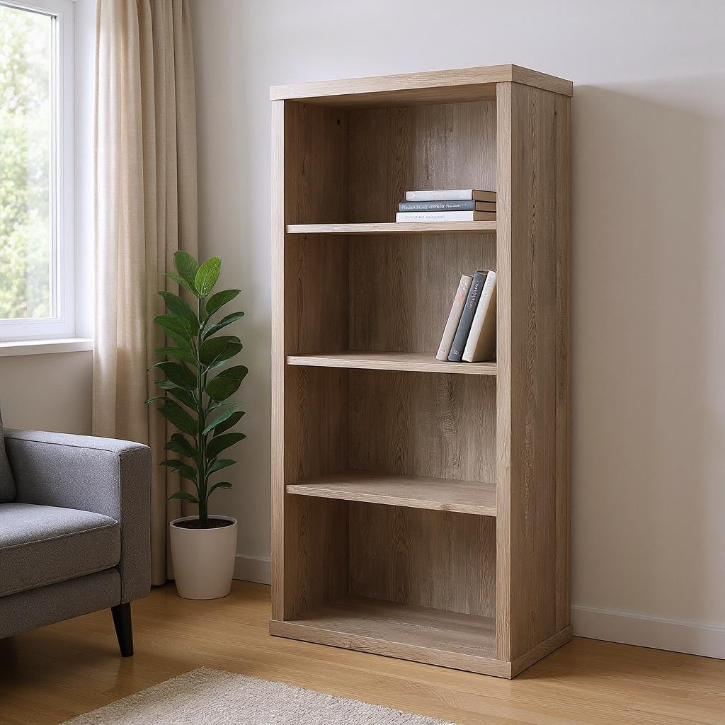 White Wood Adjustable Four Tier Bookcase-Bookcases-DECOROLALA