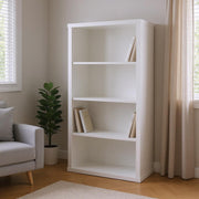 White Wood Adjustable Four Tier Bookcase-Bookcases-DECOROLALA