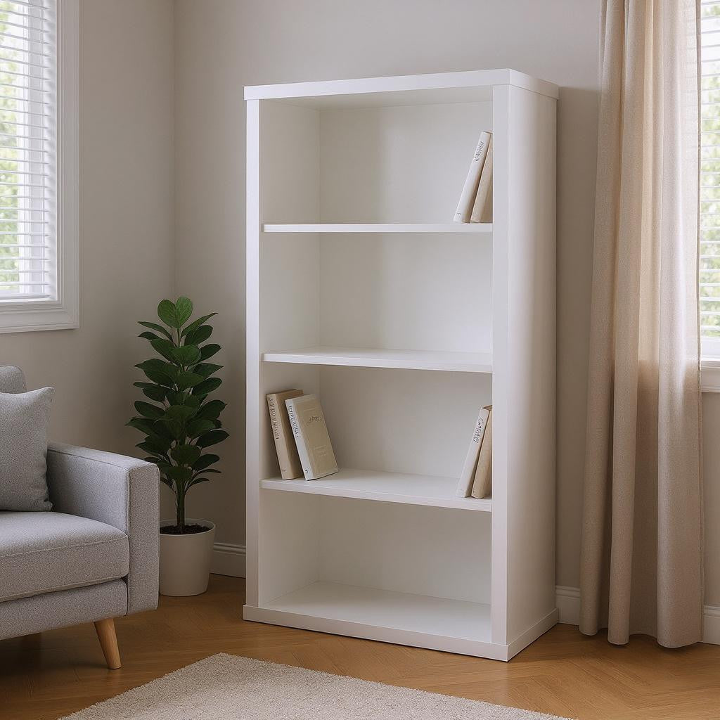White Wood Adjustable Four Tier Bookcase-Bookcases-DECOROLALA