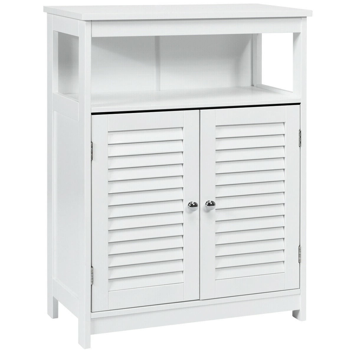 White Wood Bathroom Storage Cabinet - Double Shutter Door 31.5"H-Bathroom Floor Cabinets-DECOROLALA