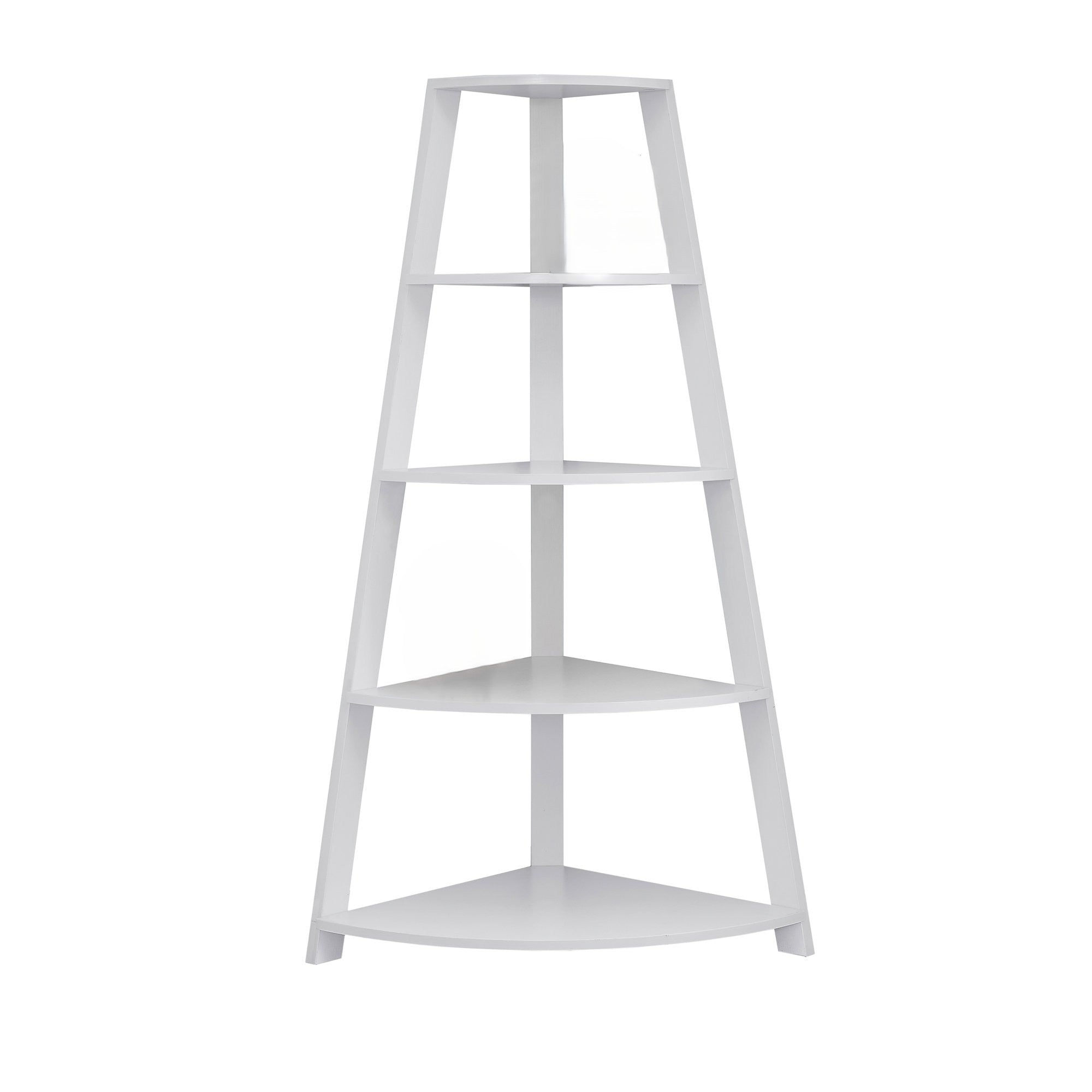 White Wood Four Tier Corner Bookcase-Bookcases-DECOROLALA