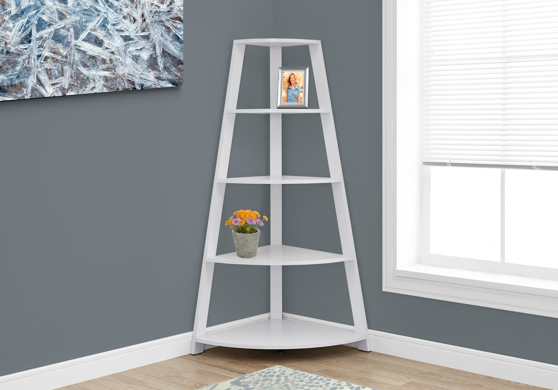 White Wood Four Tier Corner Bookcase-Bookcases-DECOROLALA
