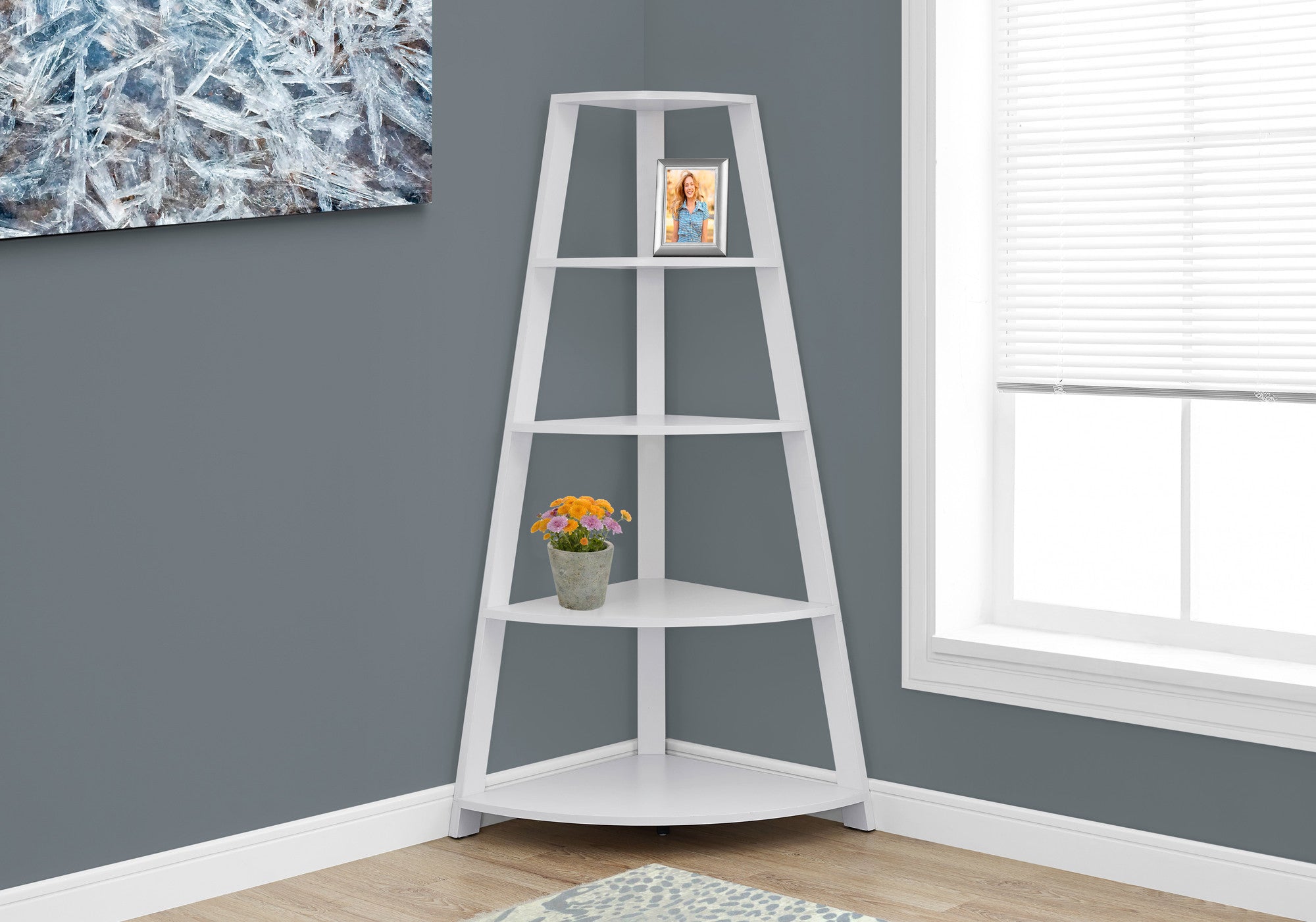 White Wood Four Tier Corner Bookcase-Bookcases-DECOROLALA