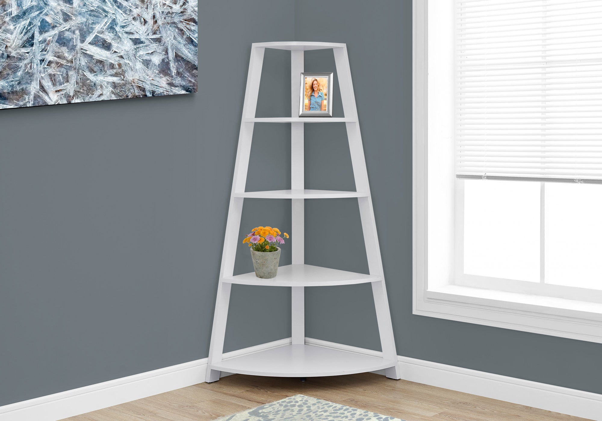 White Wood Four Tier Corner Bookcase-Bookcases-DECOROLALA
