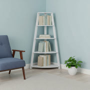 White Wood Four Tier Corner Bookcase-Bookcases-DECOROLALA
