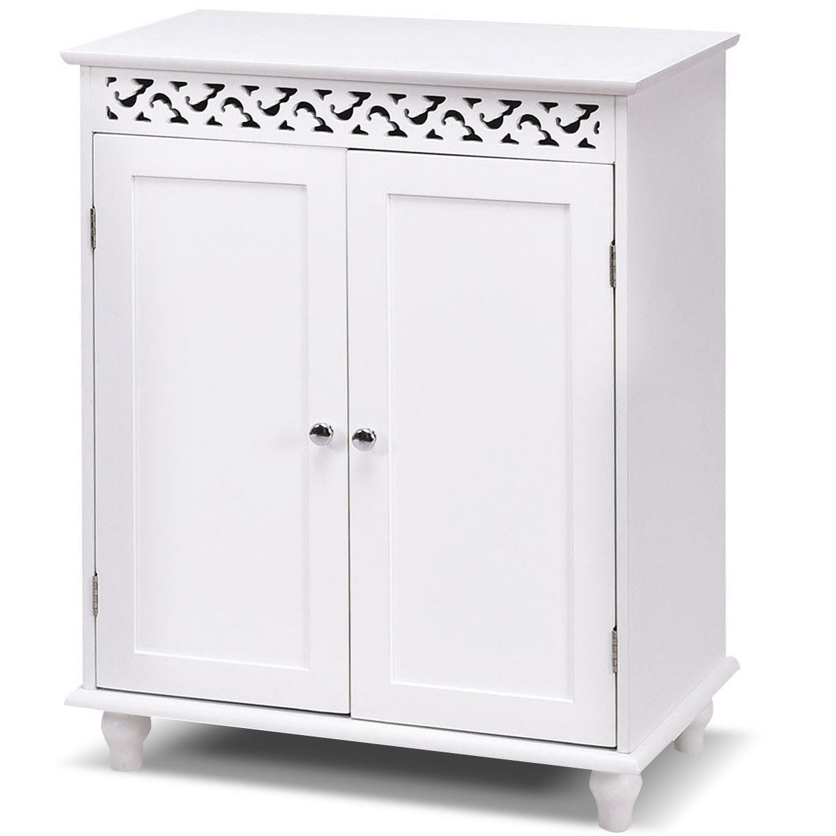 White Wooden 2-Door Storage Cabinet Cupboard-Floor Cabinets-DECOROLALA