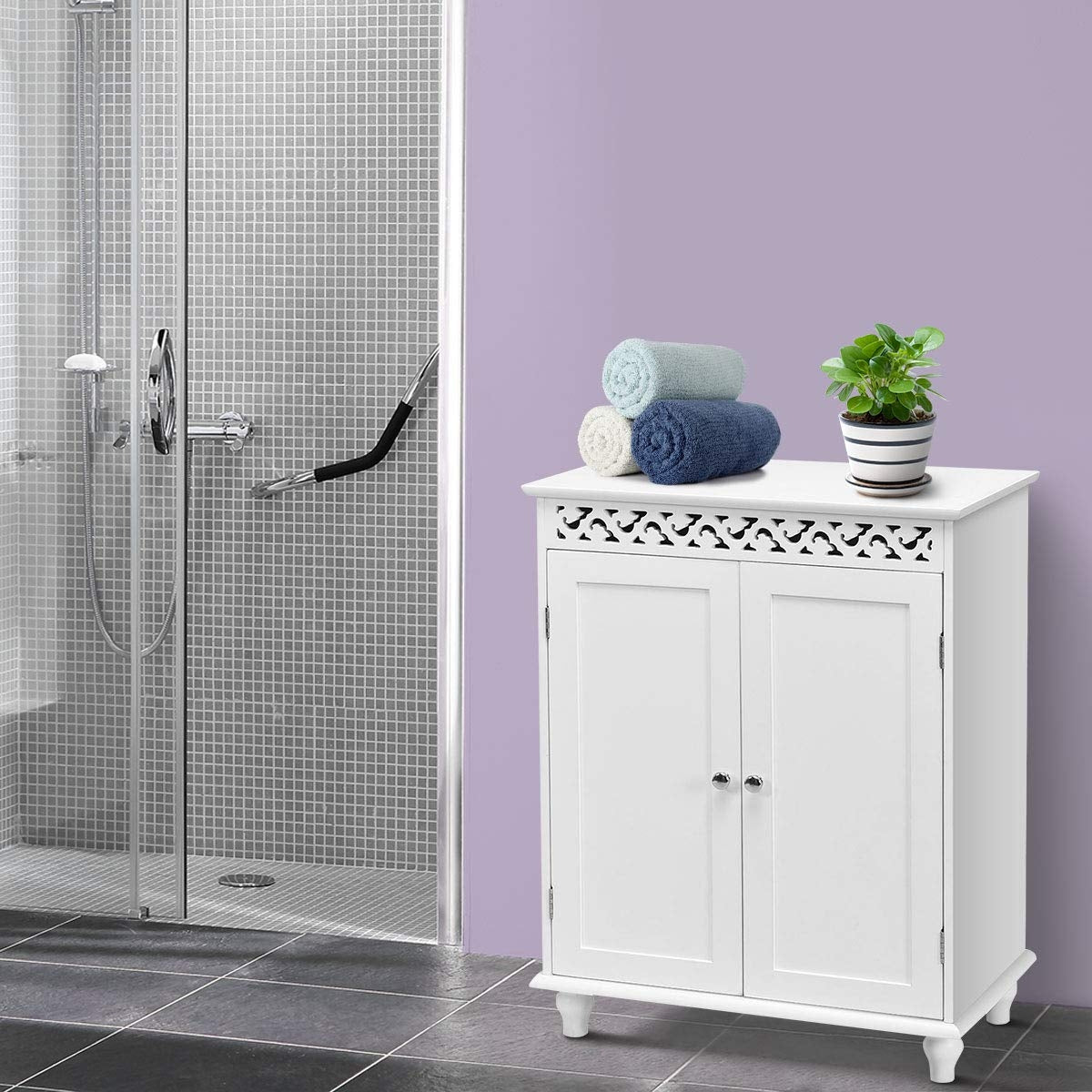 White Wooden 2-Door Storage Cabinet Cupboard-Floor Cabinets-DECOROLALA