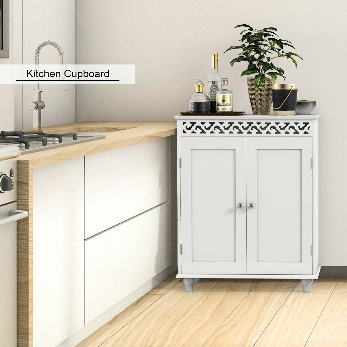 White Wooden 2-Door Storage Cabinet Cupboard-Floor Cabinets-DECOROLALA
