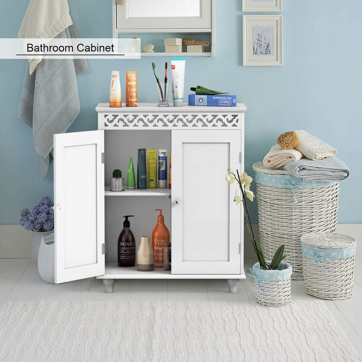 White Wooden 2-Door Storage Cabinet Cupboard-Floor Cabinets-DECOROLALA