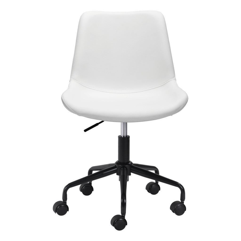 White and Black Adjustable Swivel Faux Leather Rolling Office Chair-Office Chairs-DECOROLALA