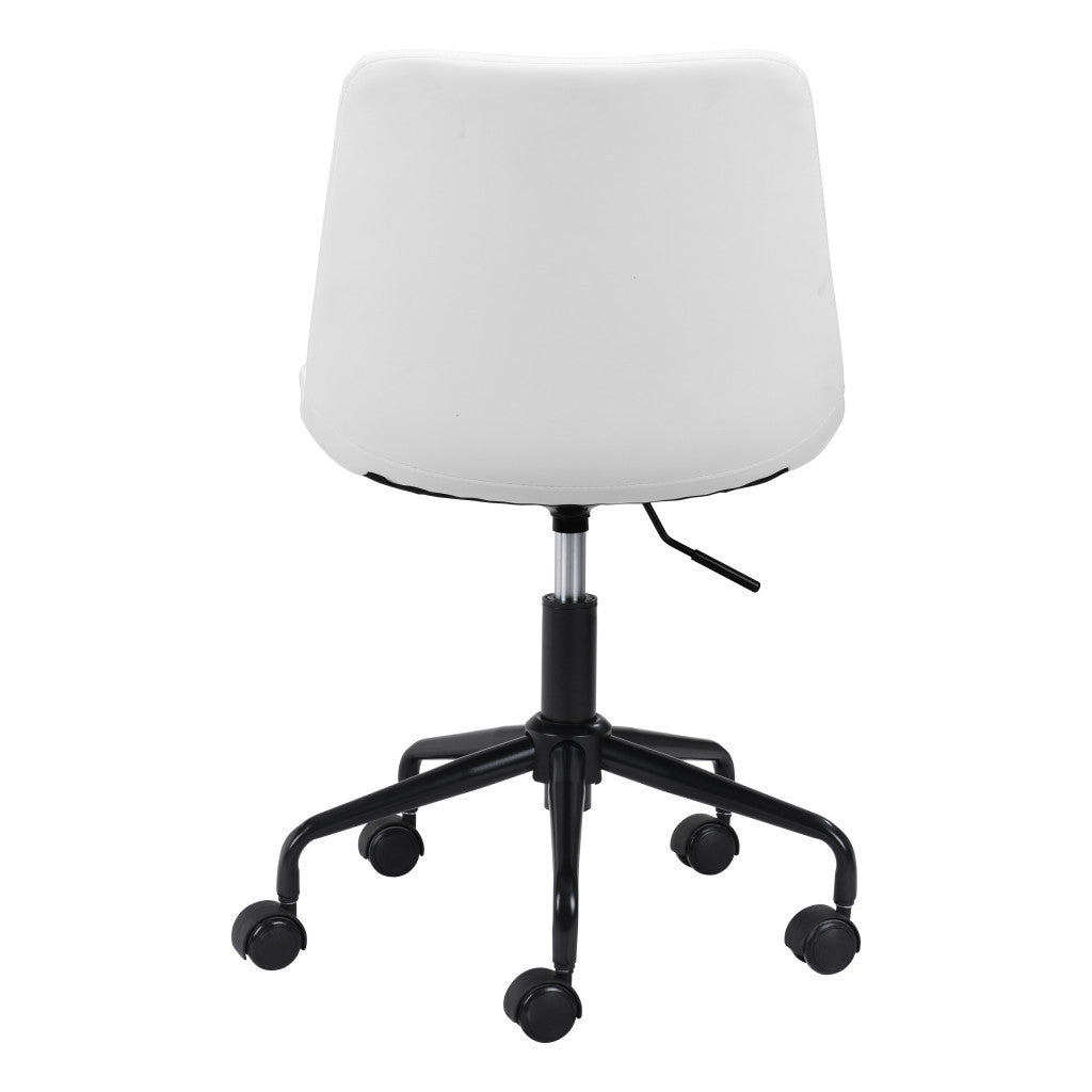 White and Black Adjustable Swivel Faux Leather Rolling Office Chair-Office Chairs-DECOROLALA