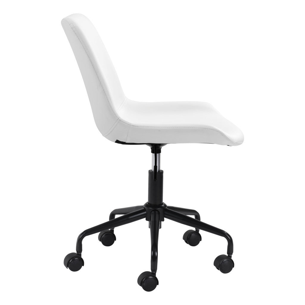 White and Black Adjustable Swivel Faux Leather Rolling Office Chair-Office Chairs-DECOROLALA