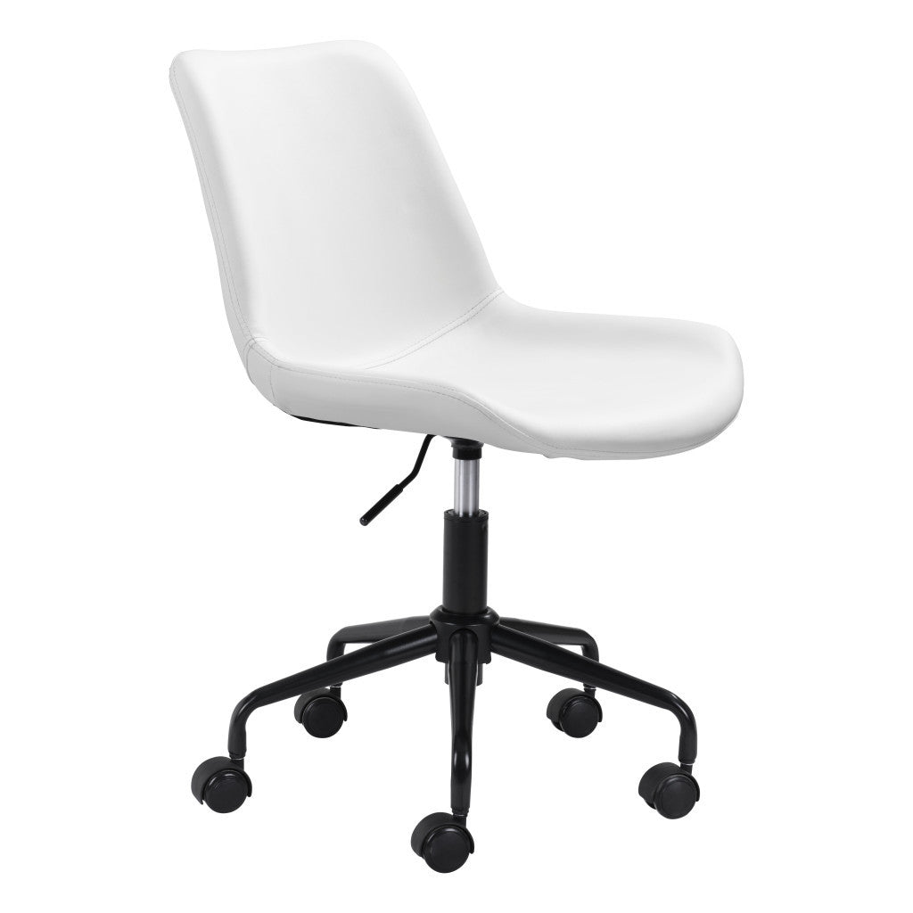 White and Black Adjustable Swivel Faux Leather Rolling Office Chair-Office Chairs-DECOROLALA