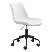 White and Black Adjustable Swivel Faux Leather Rolling Office Chair-Office Chairs-DECOROLALA