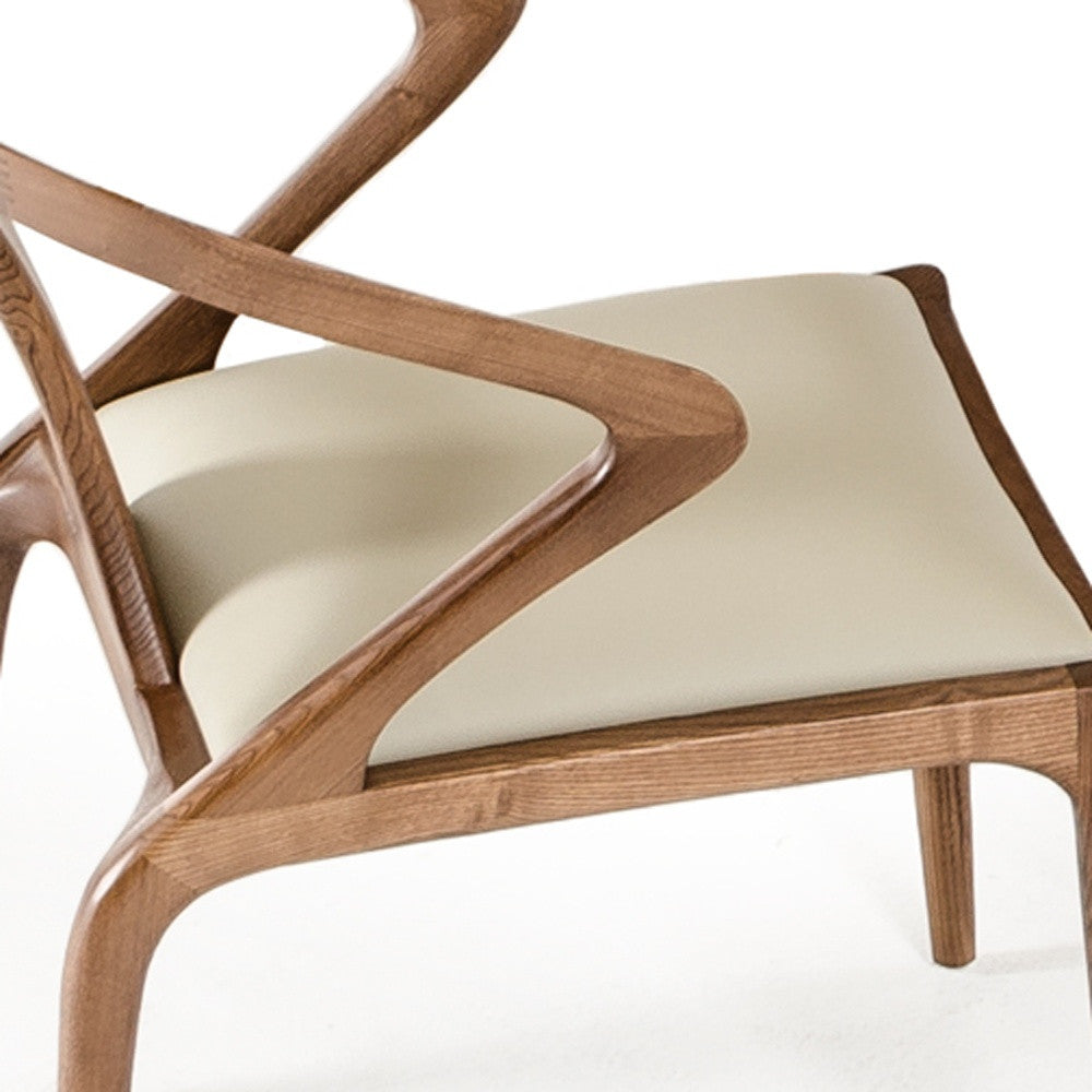 White and Brown Upholstered Faux Leather Curved Back Dining Arm Chair-Dining Chairs-DECOROLALA